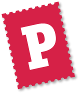 Postcrossing Logo - capital P on a red stamp