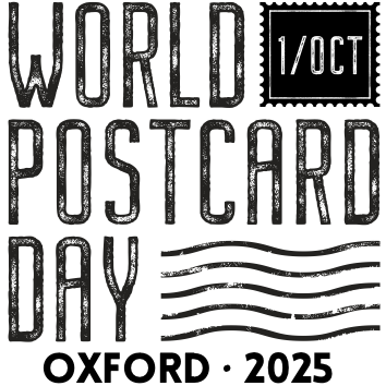 Special postmark by Royal Mail which is the World Postcard Day logo with 'Oxford 2025' written under it